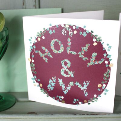 Holly & Ivy Glittery Christmas Card - Red Circle Card £3.50