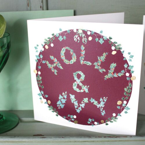 Holly & Ivy Glittery Christmas Card - Red Circle Pack of 6 Cards £17.50
