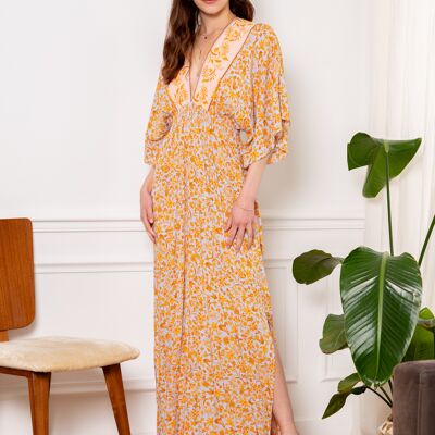 V-neck bohemian print long dress