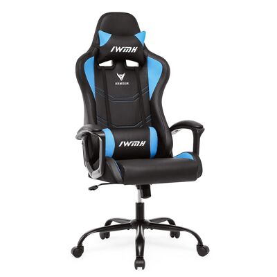 IWMH Indy Gaming Racing Chair Leather with Linked Armrest BLUE