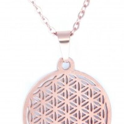 Chain pendant flower of life small stainless steel rose