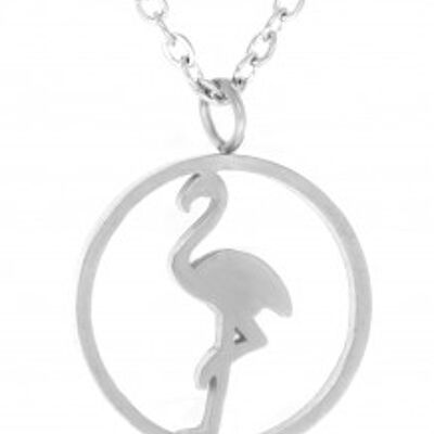 Chain pendant flamingo in a stainless steel circle