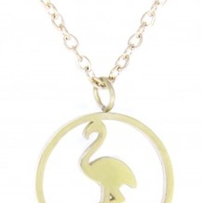 Chain pendant flamingo in a circle stainless steel gold