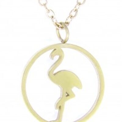 Chain pendant flamingo in a circle stainless steel gold