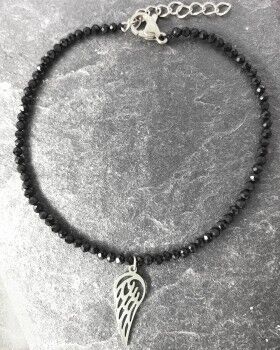 Bracciale con ciondolo pietre nere ala acciaio inox