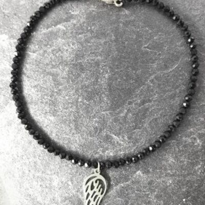Bracelet with black stones pendant wing stainless steel