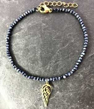 Bracciale con ciondolo pietre grigie ala acciaio inox oro