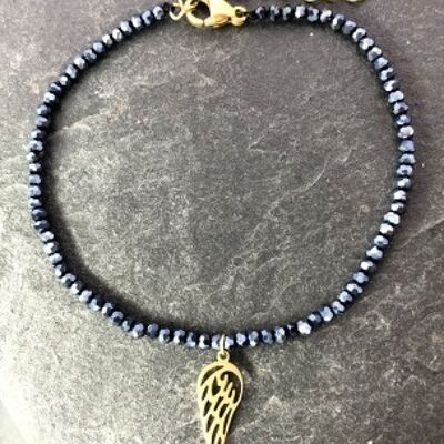 Bracelet with gray stones pendant wing stainless steel gold
