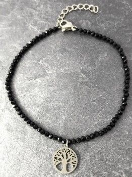 Bracciale con albero in acciaio inossidabile con pietre nere