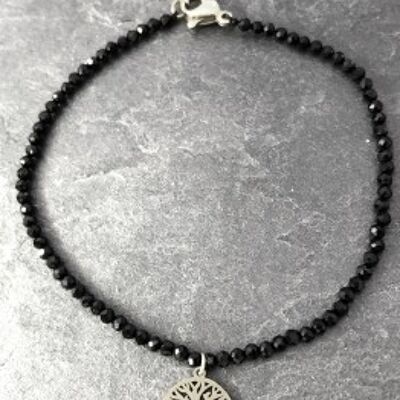 Bracelet avec arbre en acier inoxydable avec pierres noires