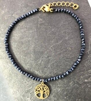 Bracciale con albero in acciaio inossidabile placcato oro con pietre grigie