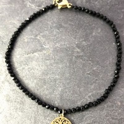Bracelet avec arbre en acier inoxydable plaqué or avec pierres noires