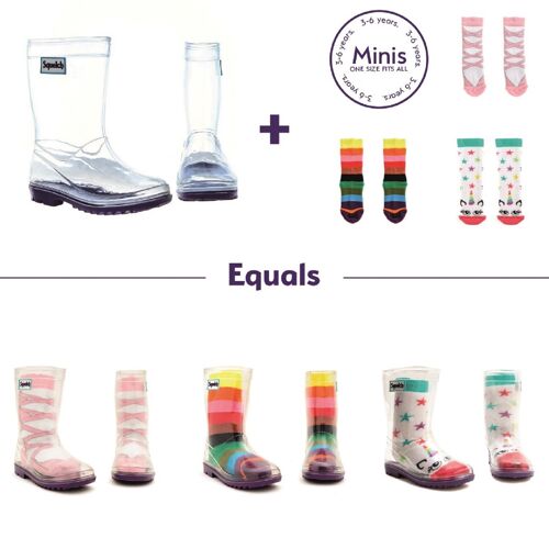 Squelch Transparent Welly Boots and Sock Package Unicorn