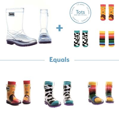 Squelch Transparent Welly Boots and Sock Package Rainbow