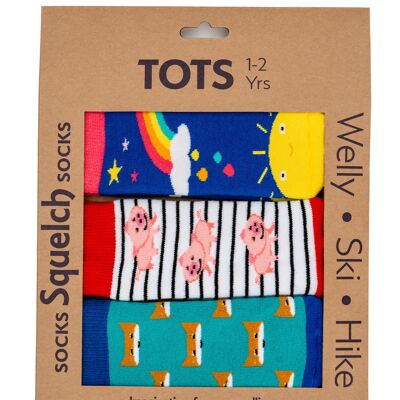 Set mit drei Squelch Tot Welly Socken in einer Geschenkbox 4