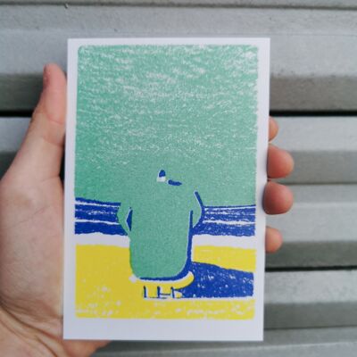 Fragmentos de verano Risograph - postal de surfista sentado
