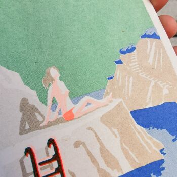 Risographie Fragments d'Italie --carte postale  Les rochers, la mer et la femme aux seins nus 2