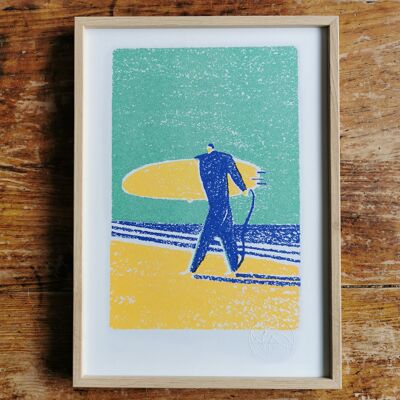 Fragmentos de verano Risograph - A4 Surfer on the beach