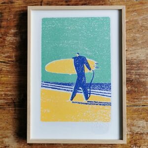 Risographie Fragments d'été - A4 Surfeur sur la plage