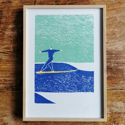 Risographie Fragments d'été - A4 Surfeur sur la vague