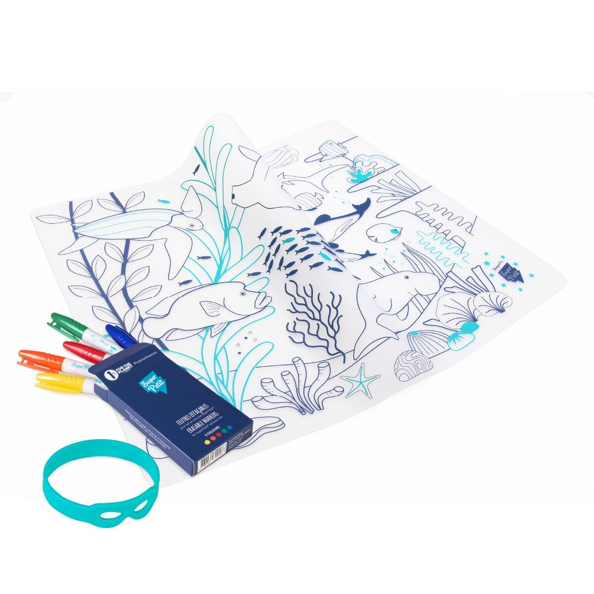 Educational coloring set: Silicone coloring set with 5 markers included - reusable - WILDLIFE CORAL BARRIER