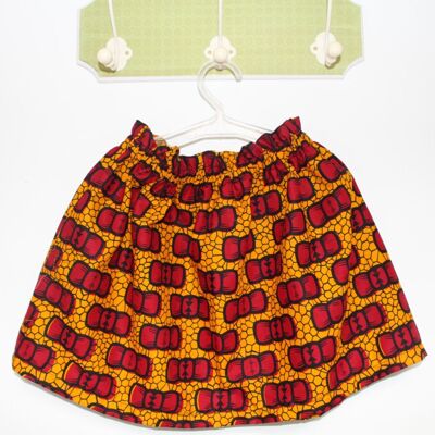 Falda fruncida con estampado africano - lazo amarillo/rojo