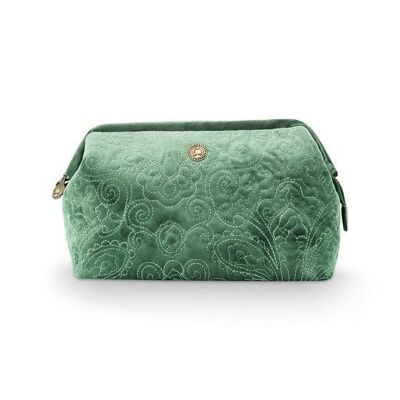 PIP - Trousse de toilette - L - Velours brodé - Vert - 26x18x12cm