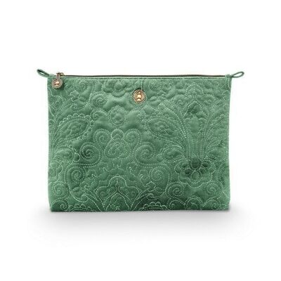 PIP - Pouch - L - Embroidered velvet - Green - 30x22x1cm