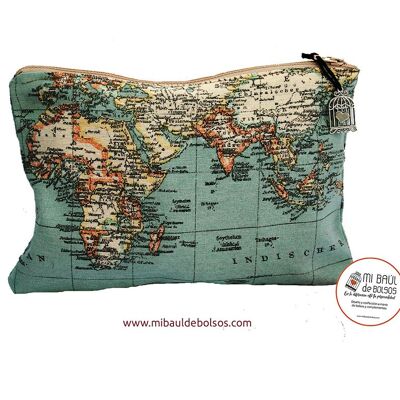 Green “World Map” toiletry bag