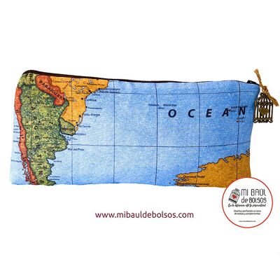 Blue "World Map" pencil case