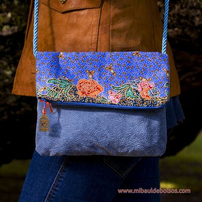 Japanese fabric folded bag "Mizugi" blue