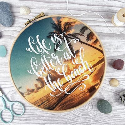 Life is Better at the Beach Embroidery Kit, Craft DIY Sewing Kit