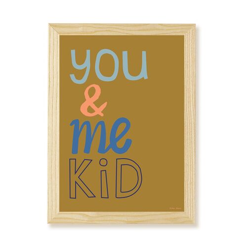 You & Me Kid Art Print - Olive - A4 Portrait - Natural Frame