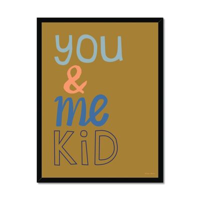 You & Me Kid Art Print - Olive - A4 Portrait - Black Frame