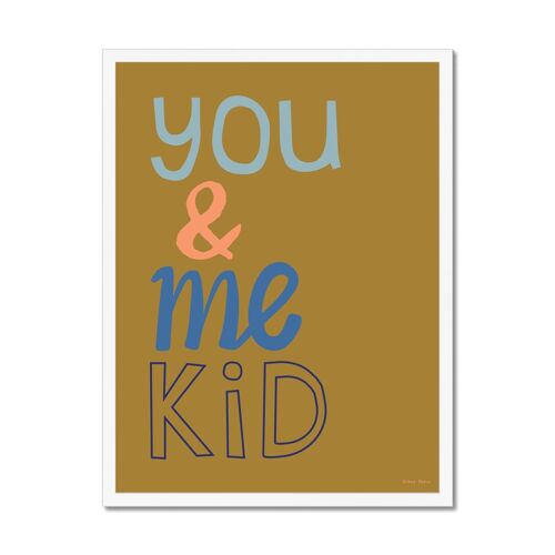 You & Me Kid Art Print - Olive - A4 Portrait - White Frame