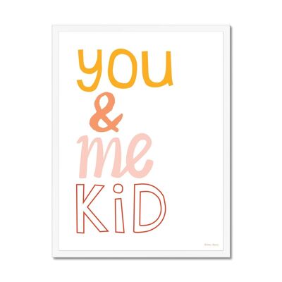 You & Me Kid Art Print - White - A4 Portrait - White Frame