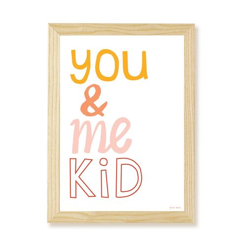 You & Me Kid Art Print - White - A2 Portrait - Natural Frame