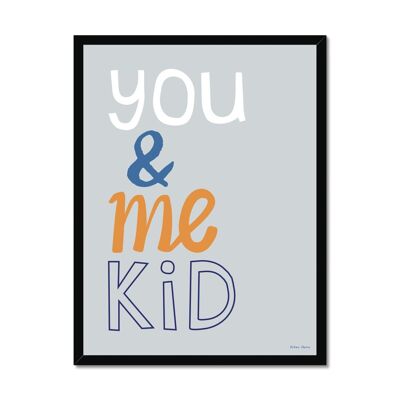 You & Me Kid Art Print - Blue - A4 Portrait - Black Frame