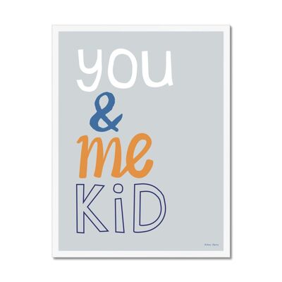 You & Me Kid Art Print - Blue - A3 Portrait - White Frame
