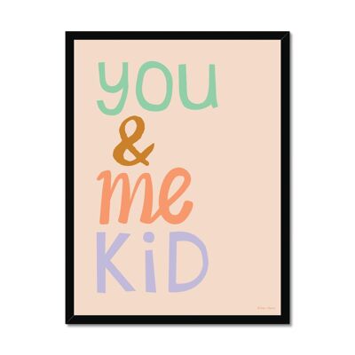 You & Me Kid Art Print - Pink - A4 Portrait - Black Frame
