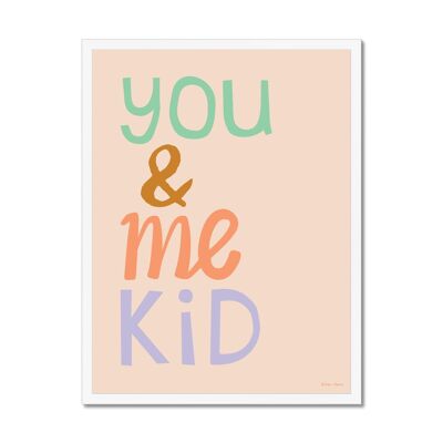 You & Me Kid Art Print - Pink - A4 Portrait - White Frame