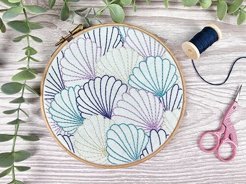 Art Deco Shells Embroidery Pattern Fabric Pack, DIY Craft Kit