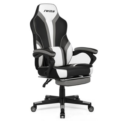 IWMH Rally Gaming Racing Chair aus wasserabweisendem Leder mit verstellbarer Rückenlehne und solider Basis GRAU