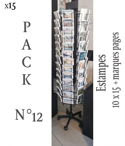 Pack 12: cartes postales + marque pages estampes japonaises x15 + présentoir 6 faces