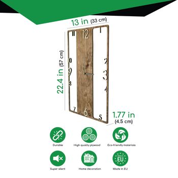 Grande horloge murale en bois rectangle vertical 5