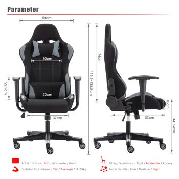 IWMH Indy Gaming Racing Chair Tissu GRIS 3