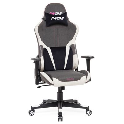 IWMH Indy Gaming Racing Chair Tissu Respirant avec Appui-Tête et Support Lombaire GRIS ROSE