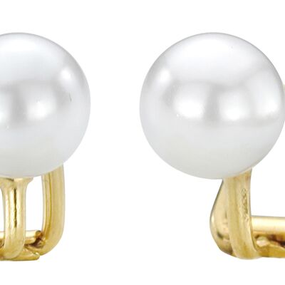 Traveller Clip earrings gold plated 8mm pearls white - 700008