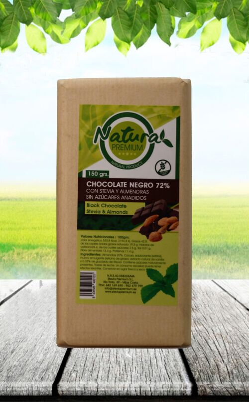 Stevia Chocolate Negro con Almendras (150 grs.)