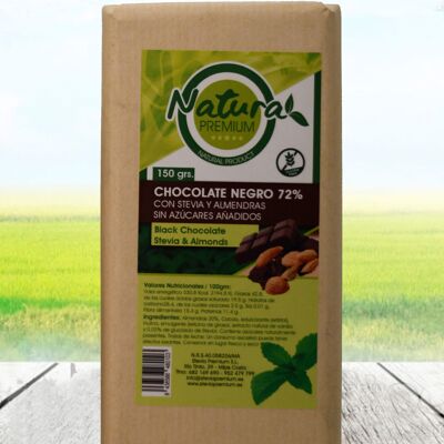 Stevia Chocolat Noir aux Amandes (150 grs.)